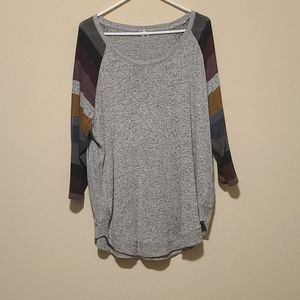 Gray striped sleeve top